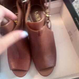 Brown Leather Peep-Toe Sandals